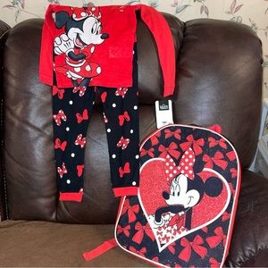 Lot Of 2 Minnie Mouse 2 Piece Pants Set & Backpack 🎒